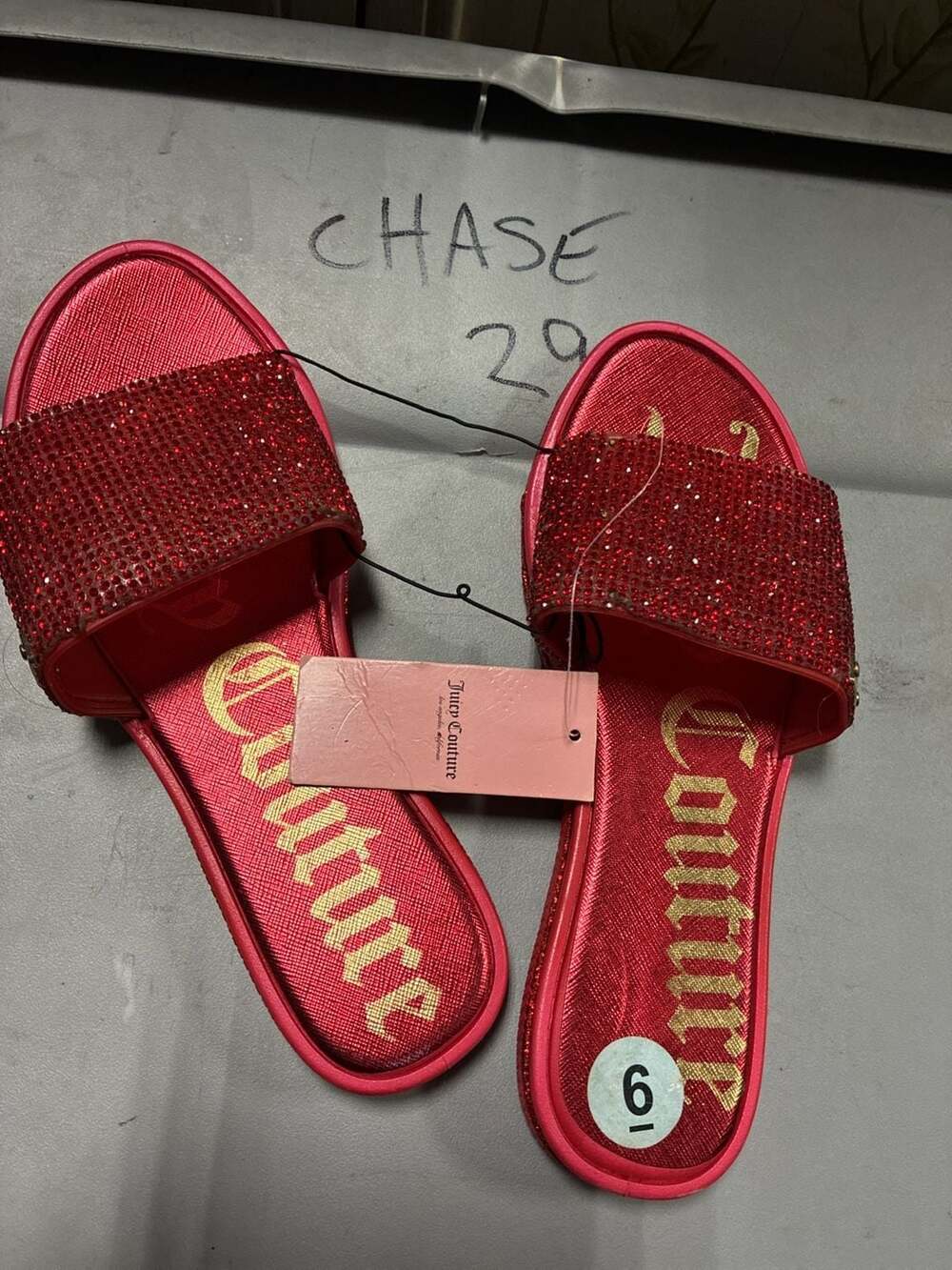 Juicy Couture Red Rhinestone Slide Sandals Size 6